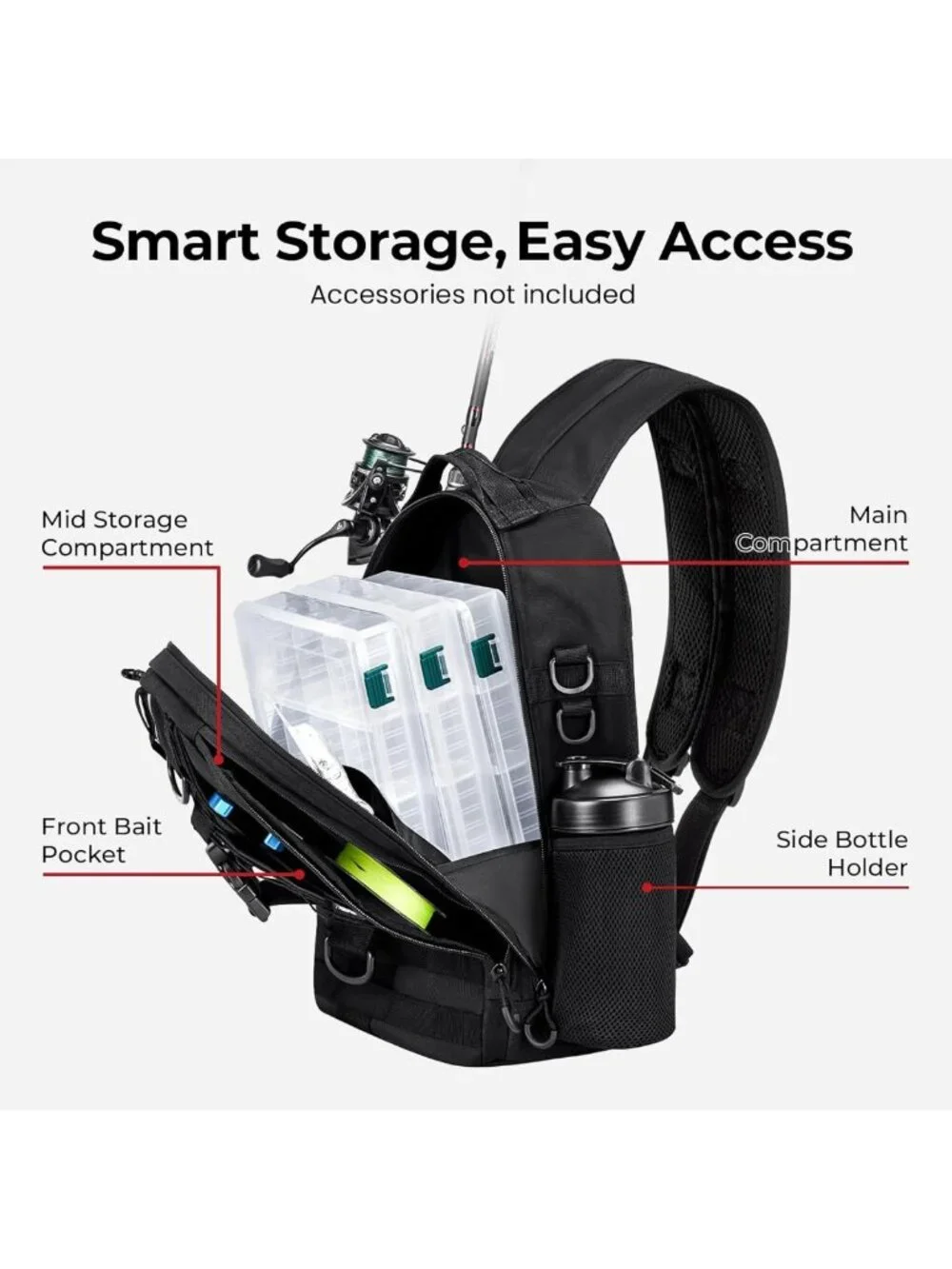 Lightweight Fishing Backpack with Rod Holder, Sling Bag for Gear & Equipment